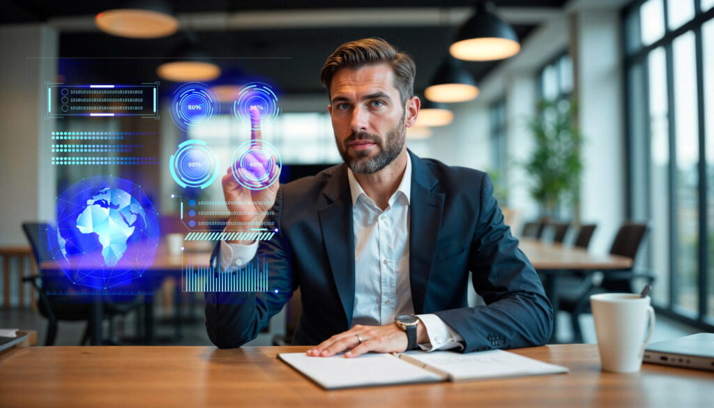 men point out the screen of Ai software