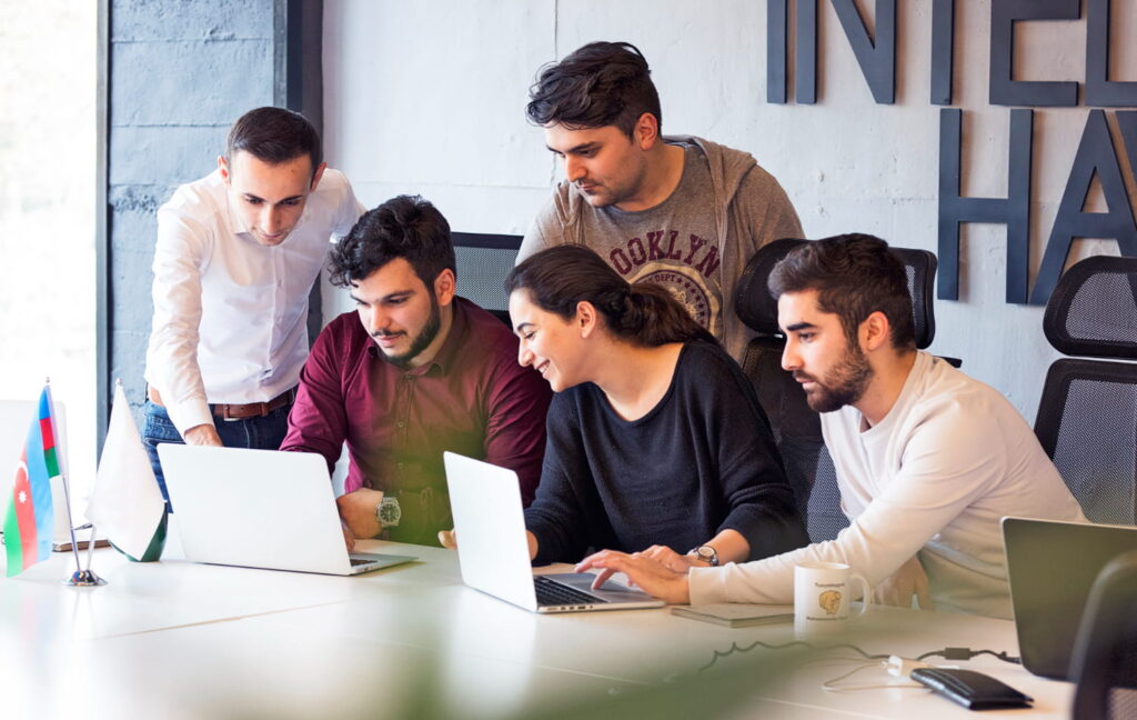 group of employees working together